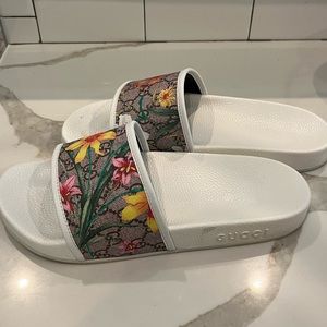 white gucci slides
